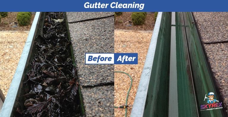Gutter cleaning service before and after image