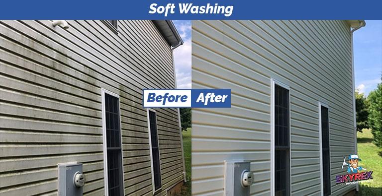 Soft washing before and after image