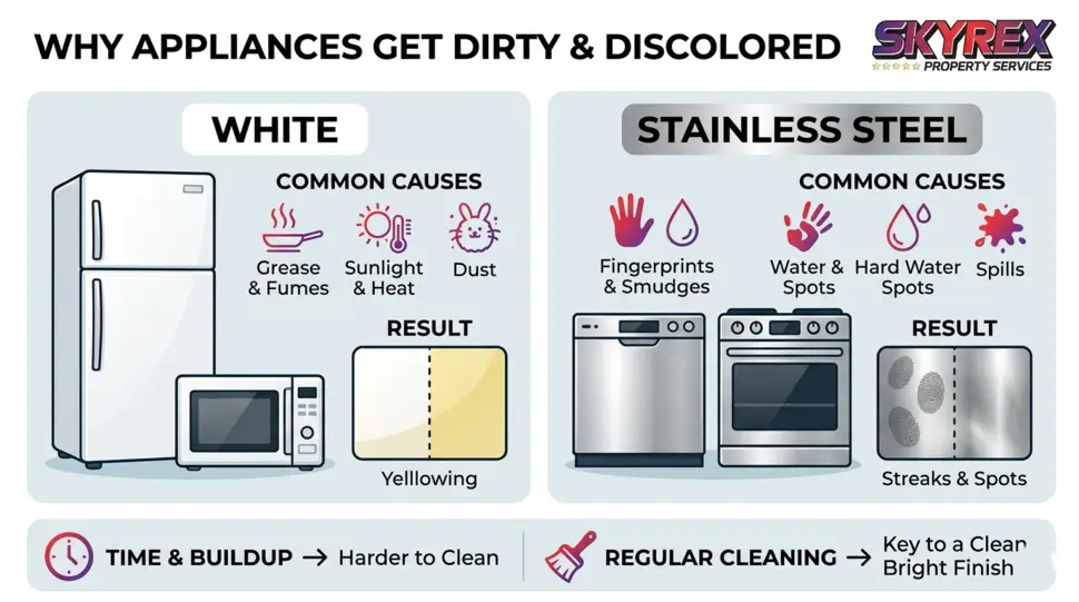 Why White and Stainless Steel Appliances Get Dirty and Discolored
