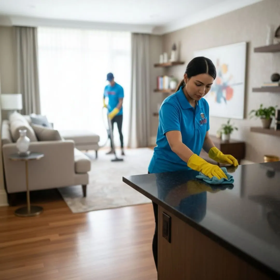 SKYREX cleaners performing deep house cleaning in a Calgary home